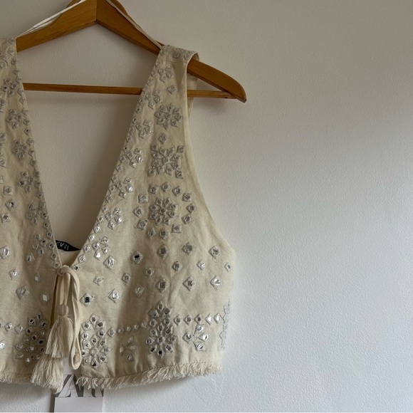 Zara Cream Embroidered Mirror Crop Top - Picture 5 of 16
